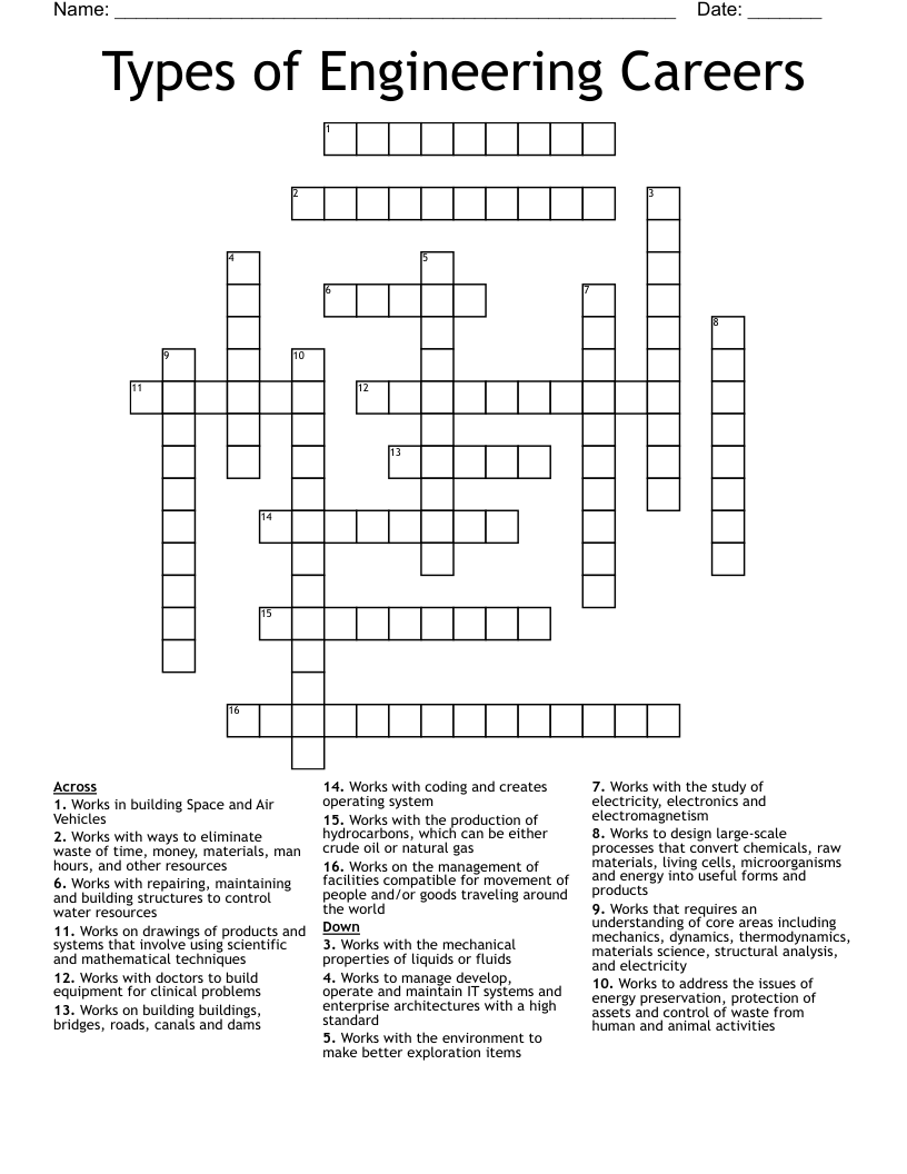 Similar to Engineer Types Crossword Puzzle WordMint