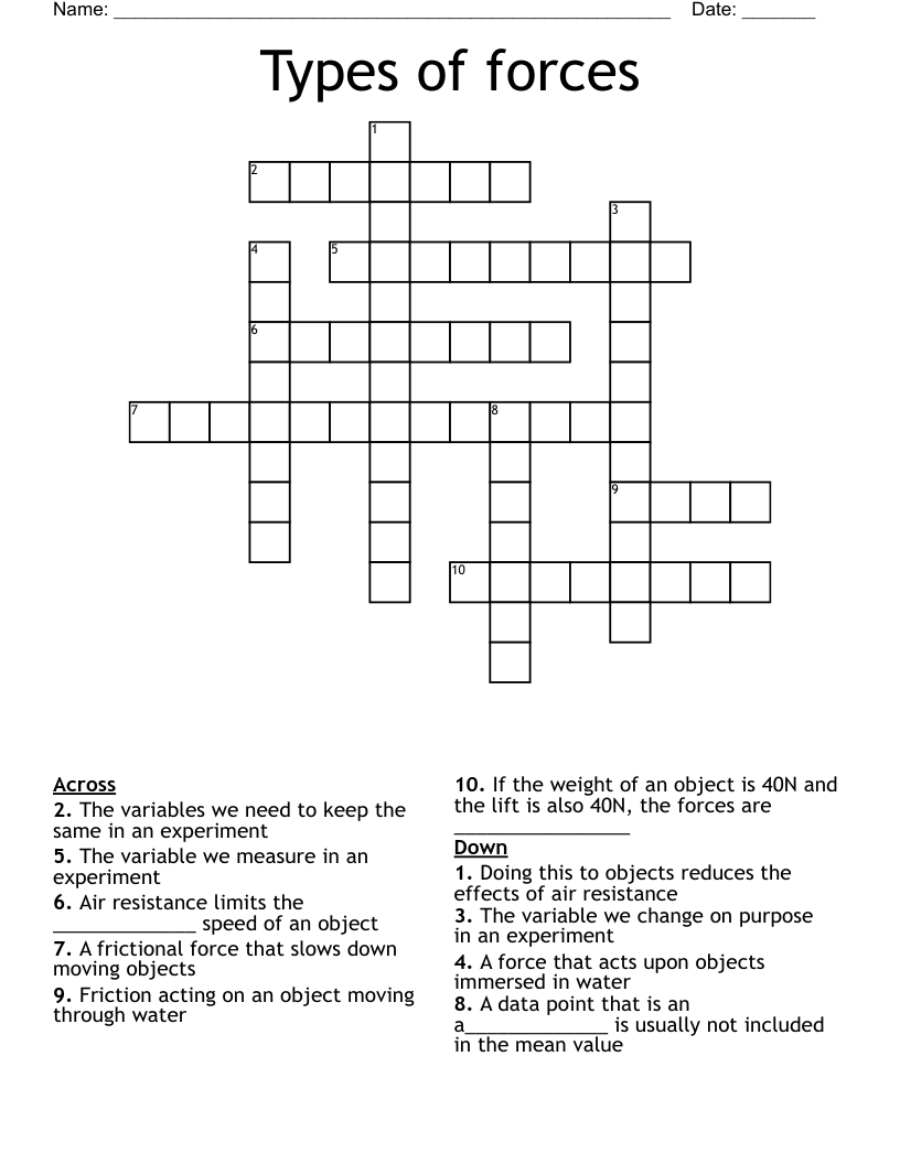 Types of forces Crossword WordMint