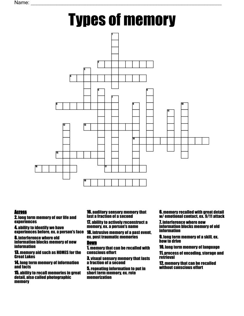Types of memory Crossword WordMint