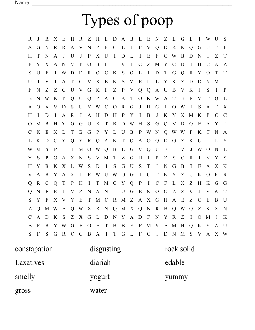 Types of poop Word Search WordMint