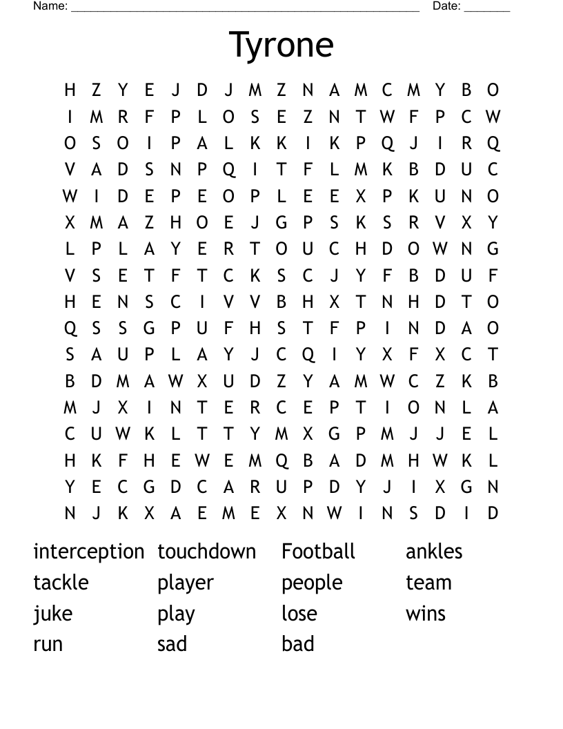 Tyrone Word Search WordMint