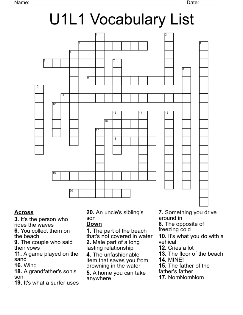 Avancemis 1 Unidad 3 Leccion 1 Crossword Puzzle / Avencemos 1 Unidad 4