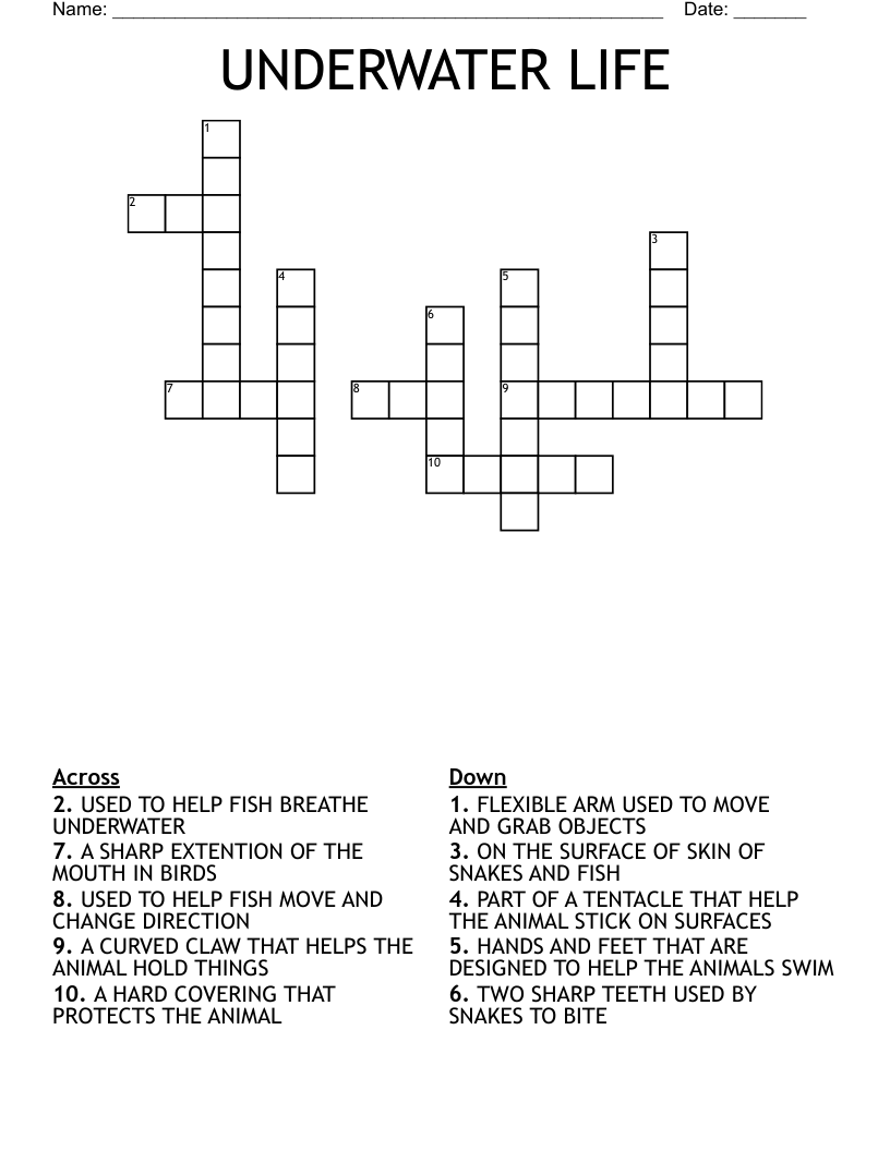 UNDERWATER LIFE Crossword WordMint