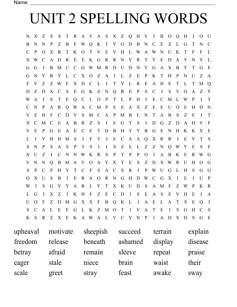 UNIT 2 SPELLING WORDS Word Search WordMint