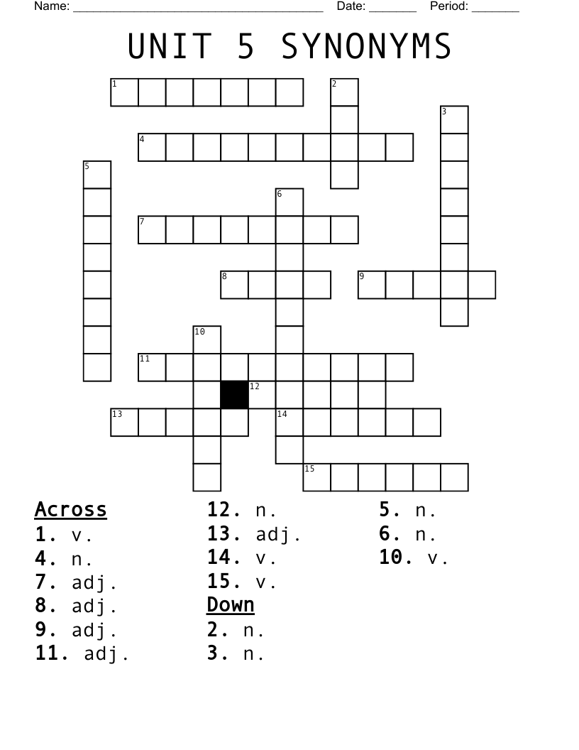 UNIT 5 SYNONYMS Crossword WordMint