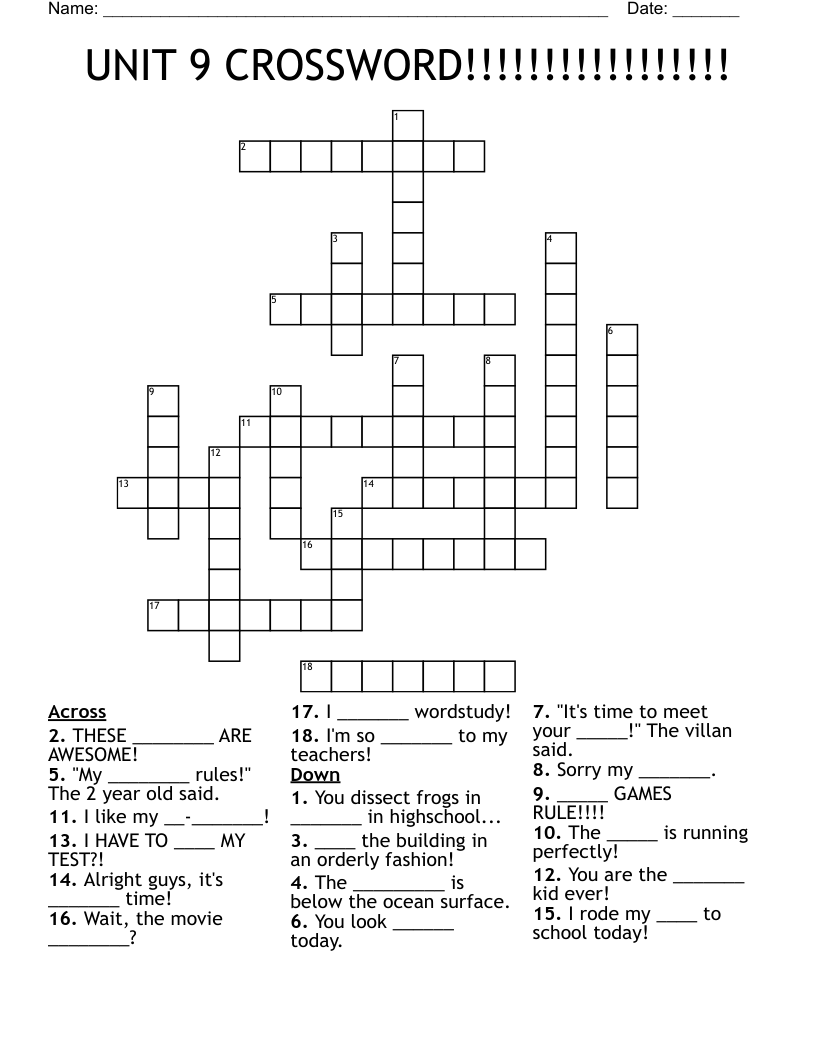 UNIT 9 CROSSWORD!!!!!!!!!!!!!!!!! WordMint
