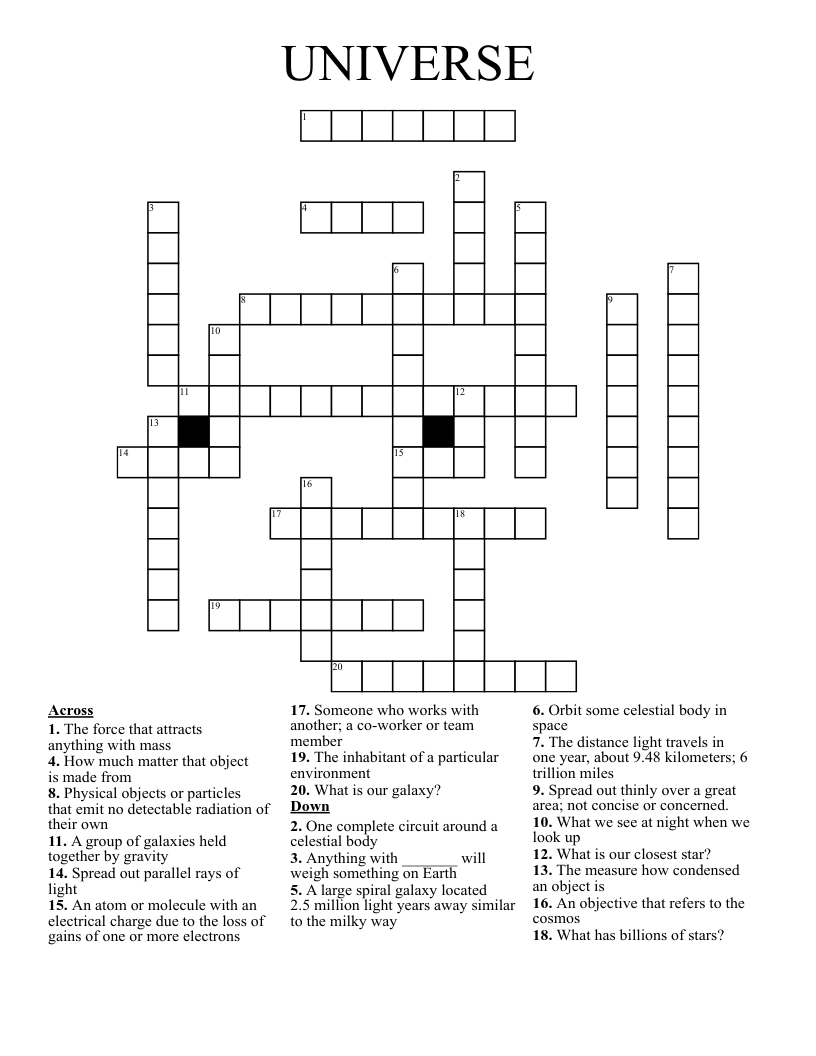 UNIVERSE Crossword WordMint