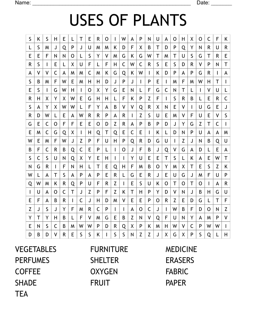 USES OF PLANTS Word Search WordMint