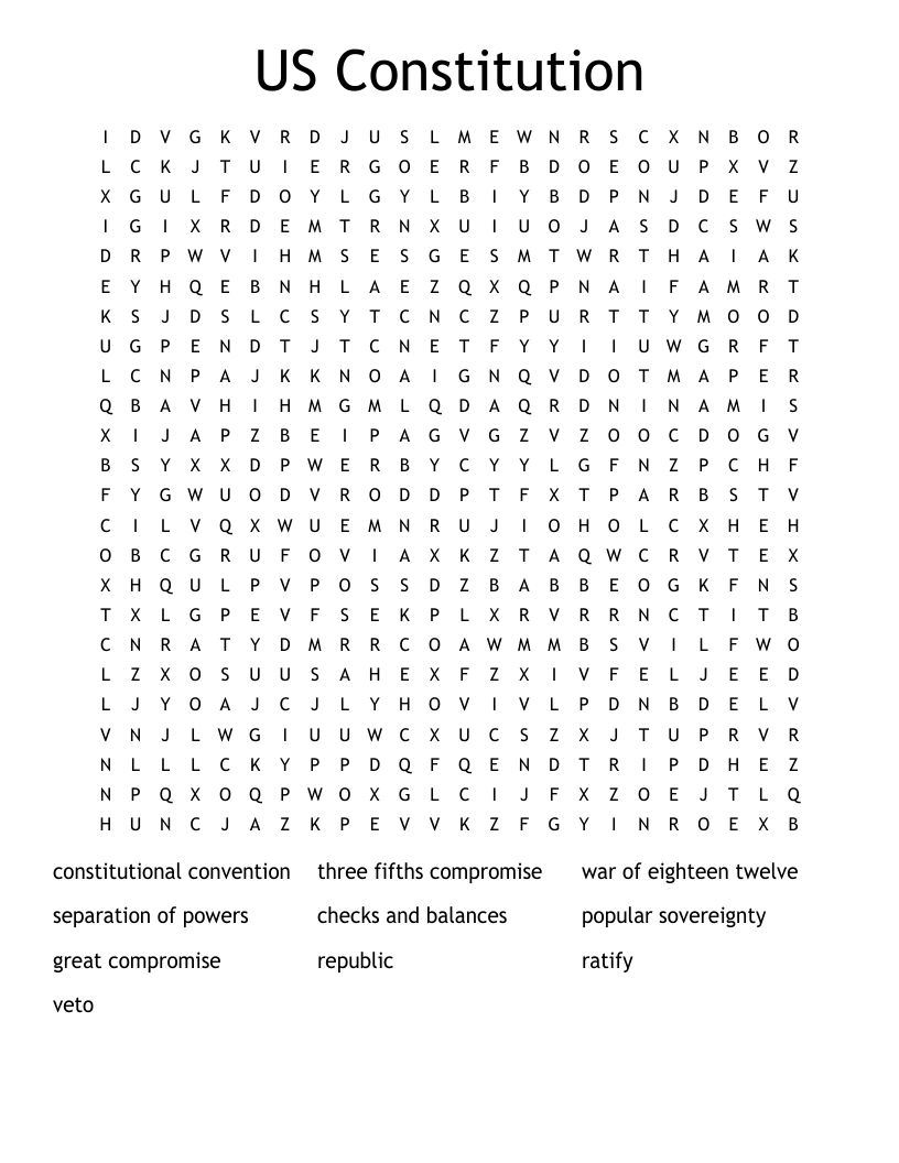 US Constitution Word Search WordMint
