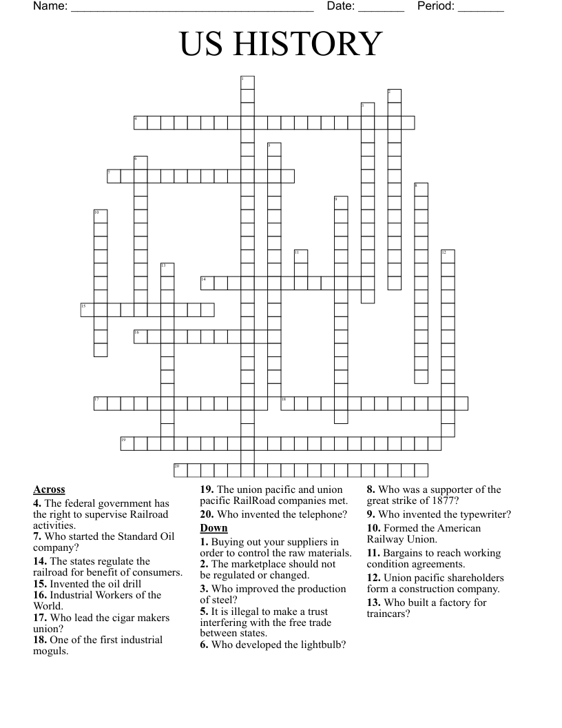US HISTORY Crossword WordMint