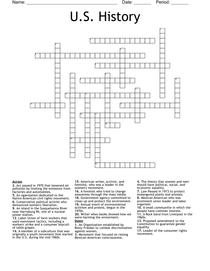 U.S. History Crossword WordMint