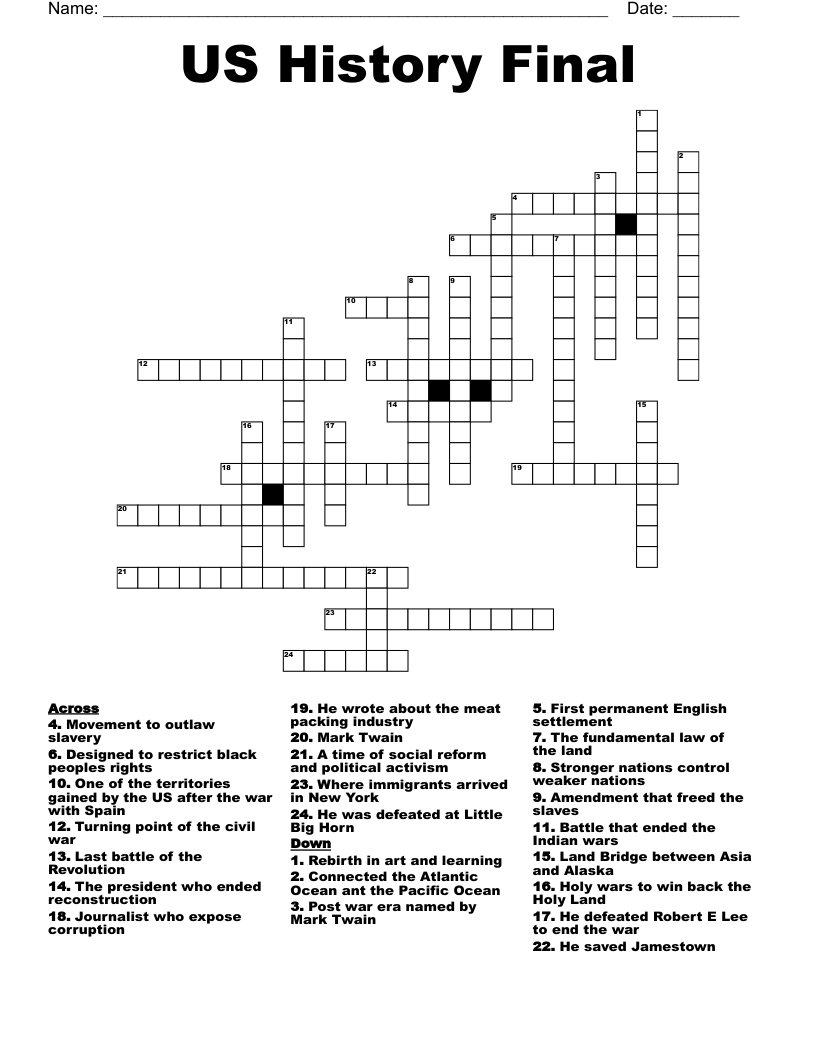 US History Final Crossword - WordMint