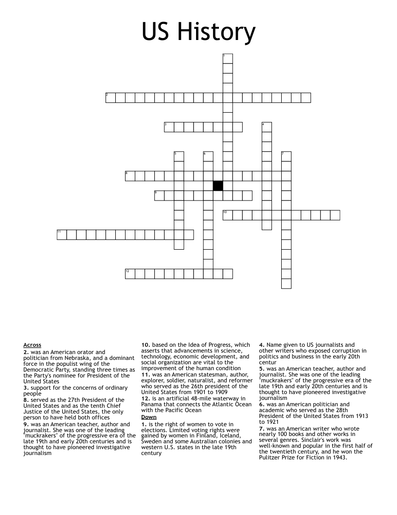 Homework 4 US History Crossword WordMint