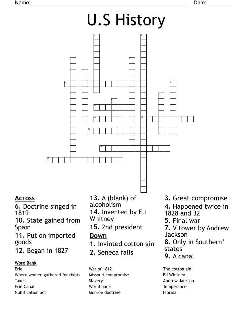 U.S History Crossword WordMint