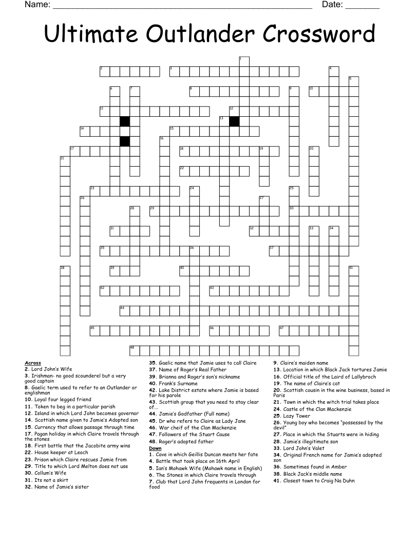 Ultimate Outlander Crossword WordMint