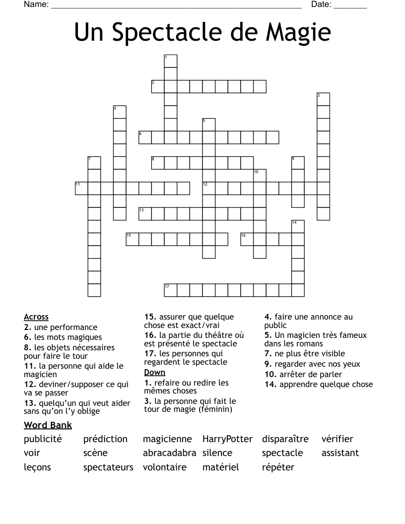 Un Spectacle de Magie Crossword WordMint