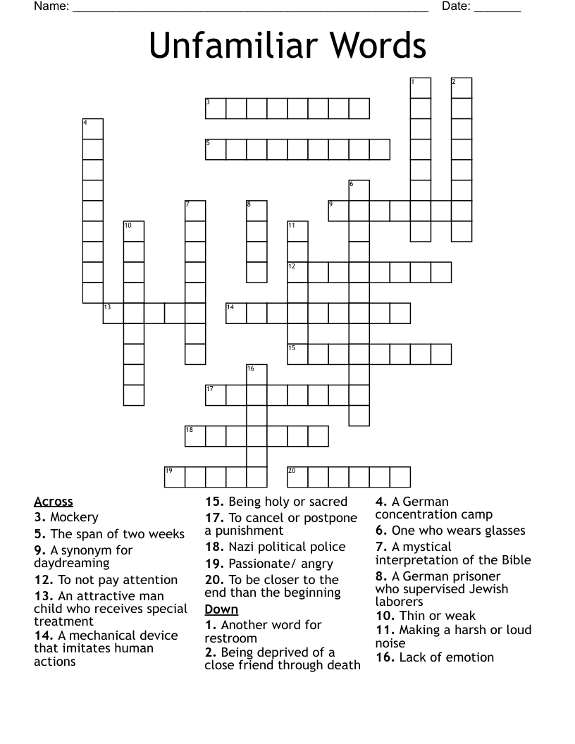 Unfamiliar Words Crossword WordMint