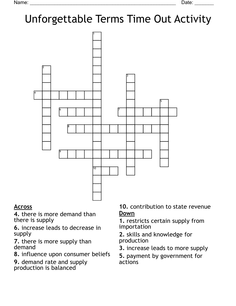 Terms Time Out Activity Crossword WordMint