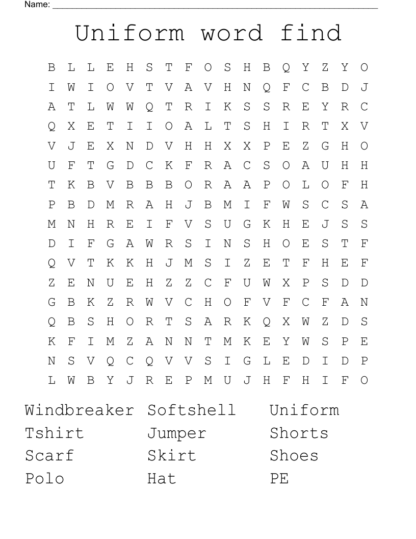 Uniform word find Word Search WordMint