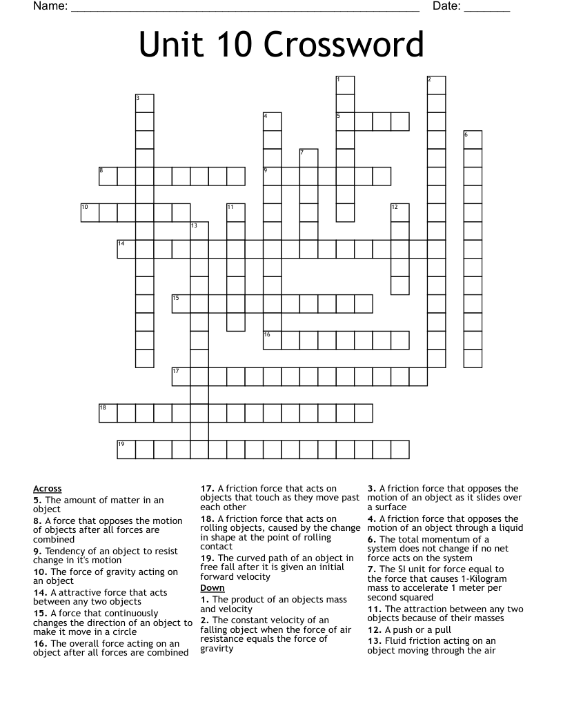 Unit 10 Crossword WordMint