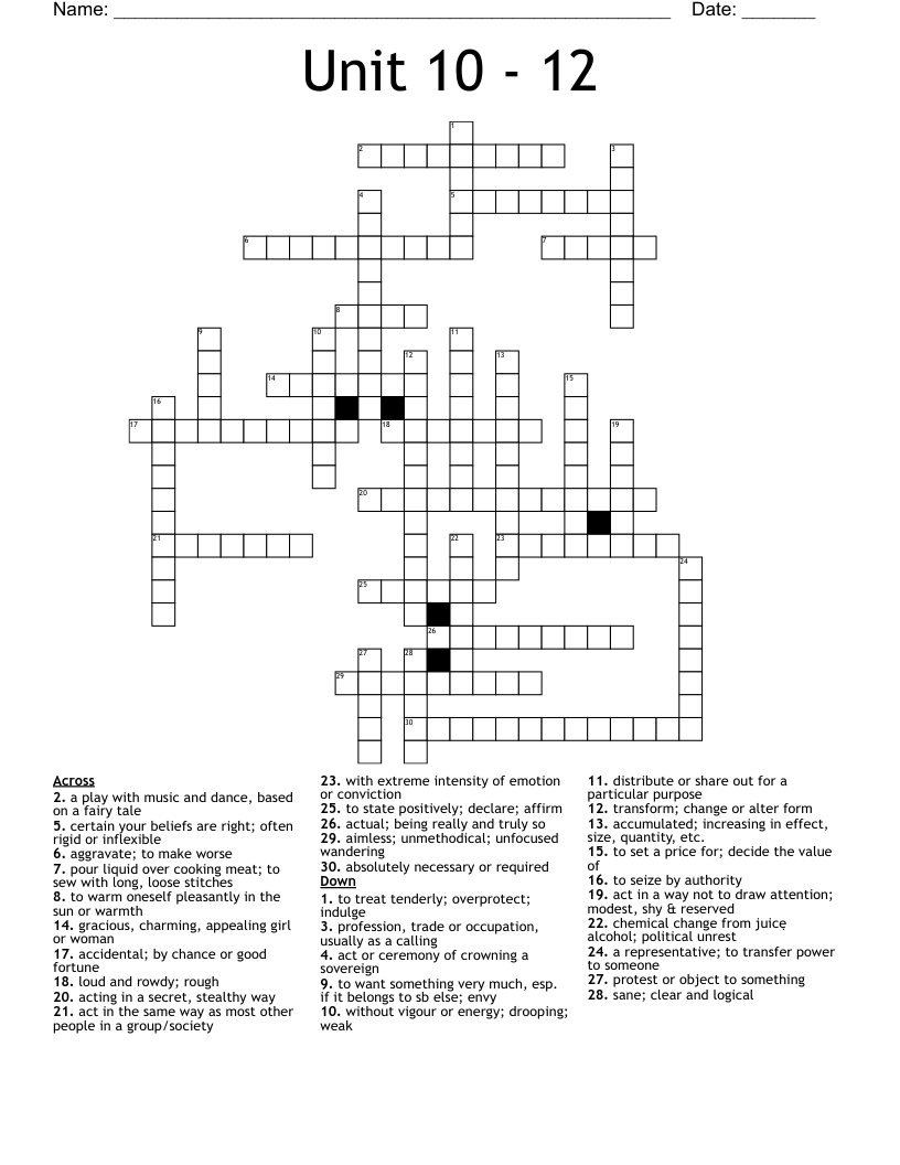 Unit 10 12 Crossword WordMint