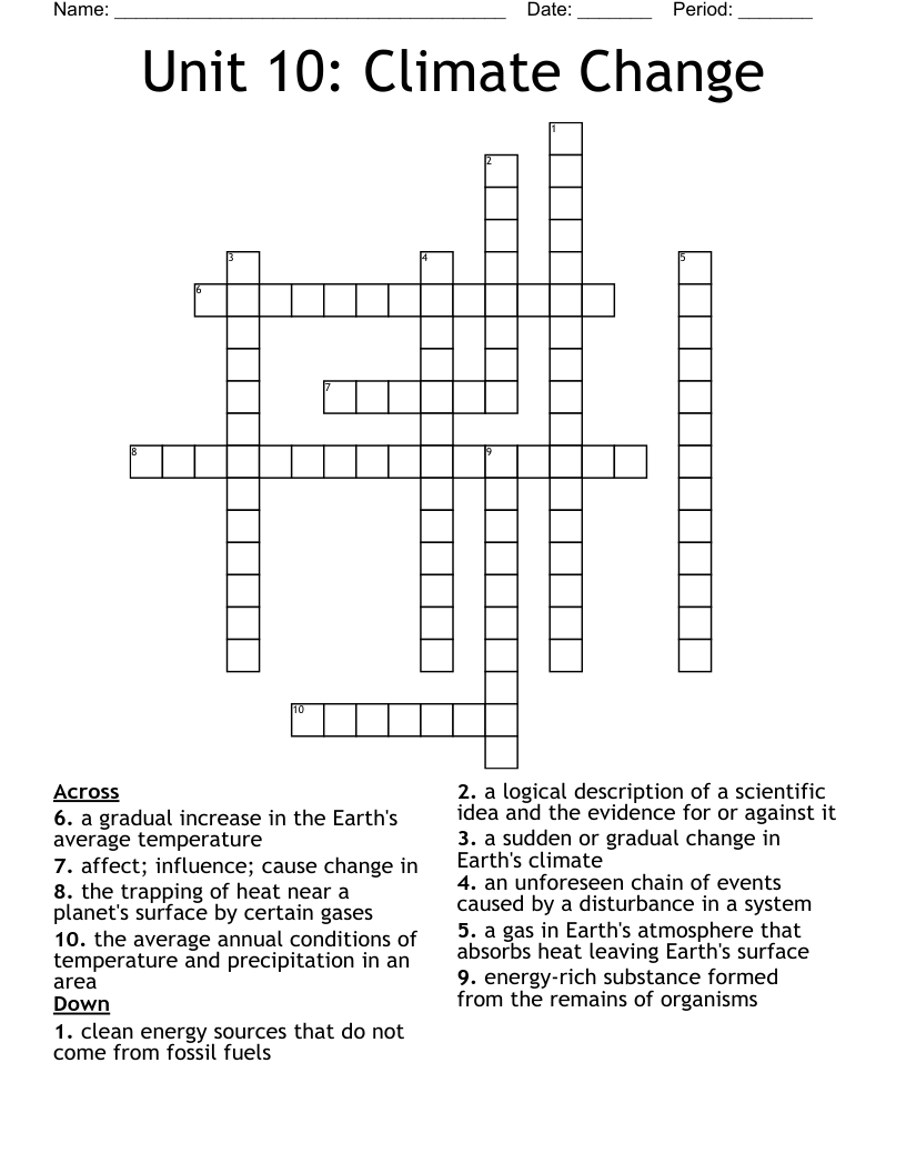 Unit 10 Climate Change Crossword WordMint