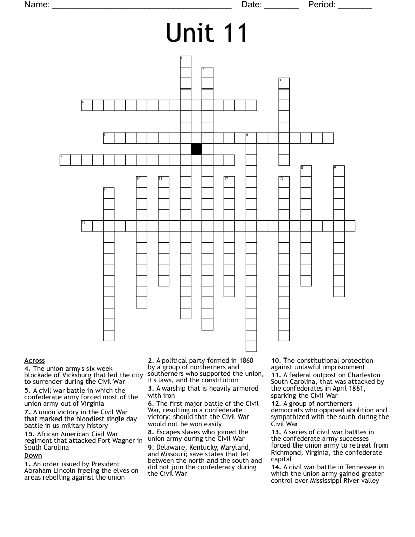 Unit 11 Crossword WordMint