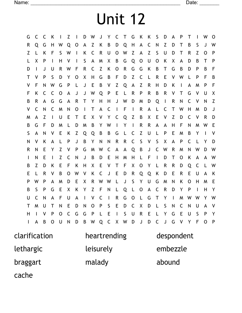 Unit 12 Word Search WordMint