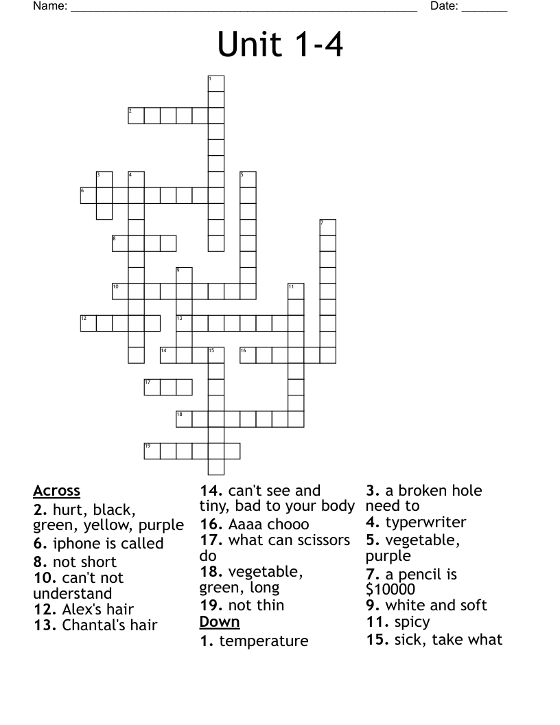 Unit 14 Crossword WordMint
