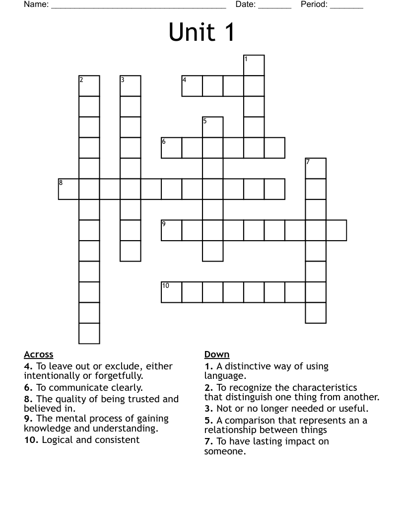 Unit 1 Crossword WordMint