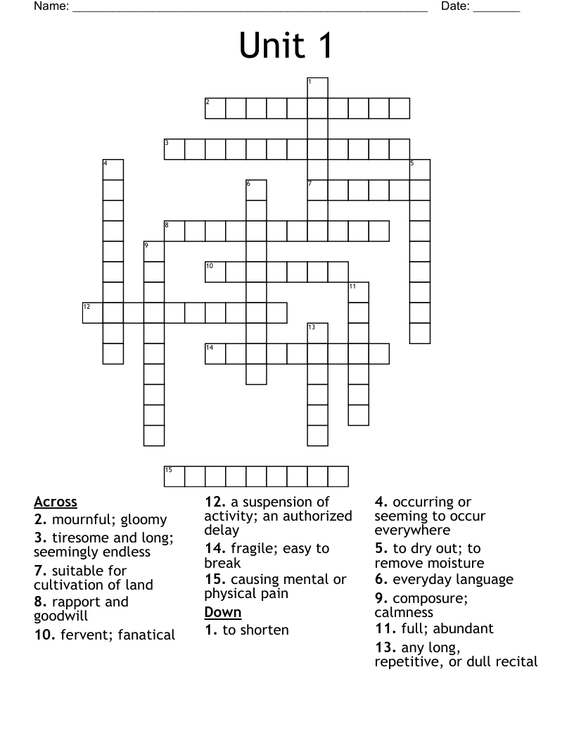 Unit 1 Crossword WordMint