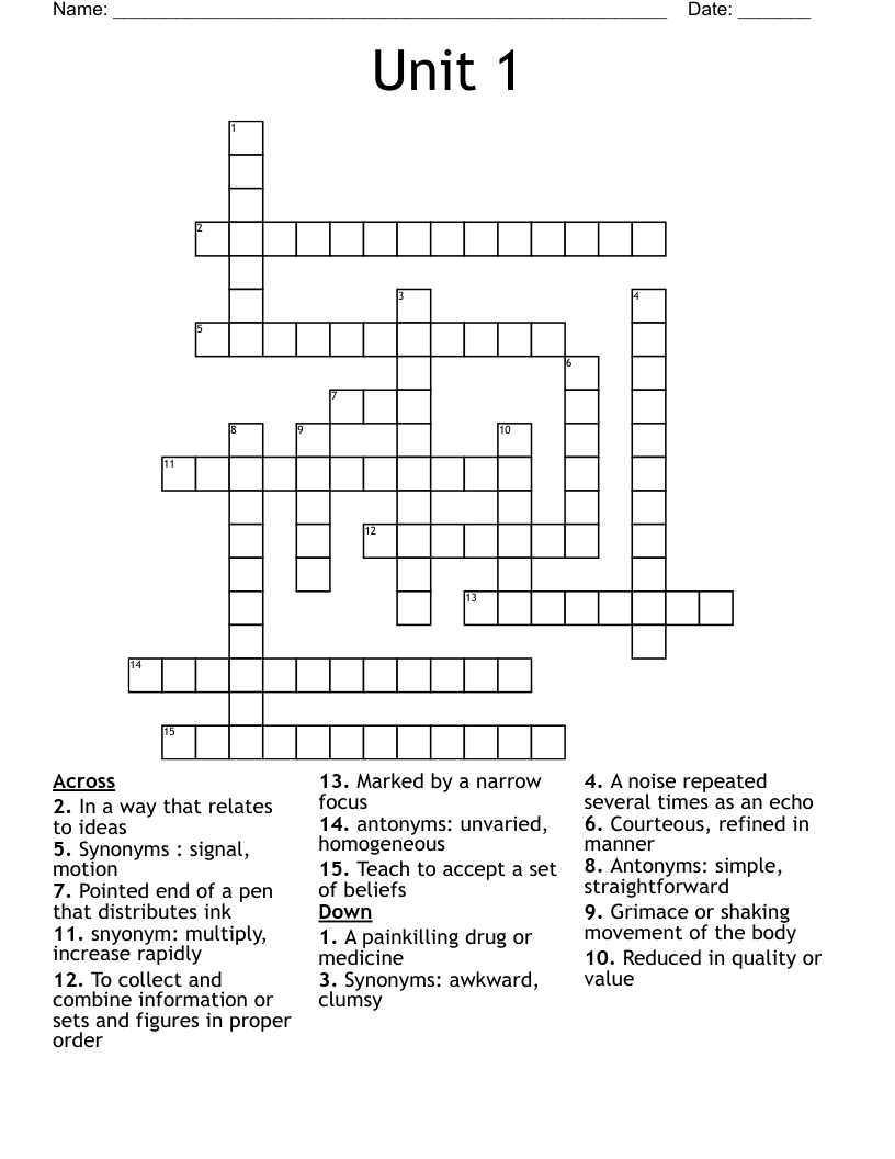 Unit 1 Crossword WordMint