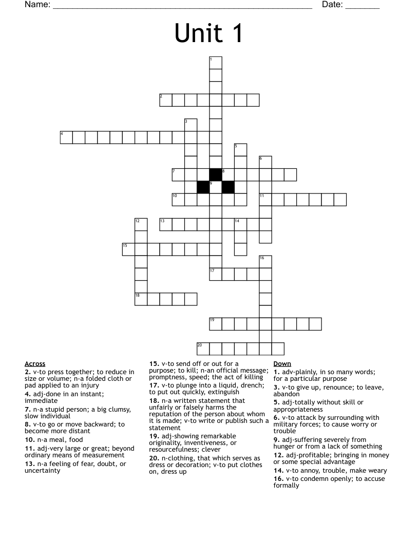 Unit 1 Crossword WordMint