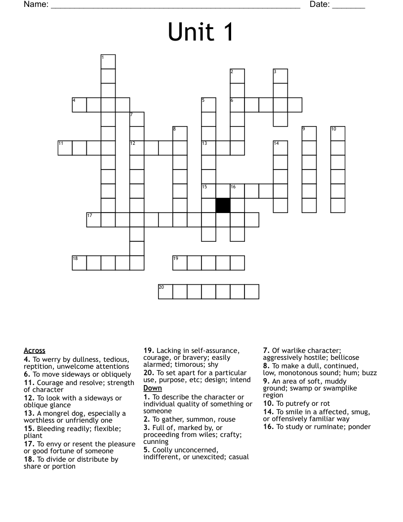 Unit 1 Crossword WordMint