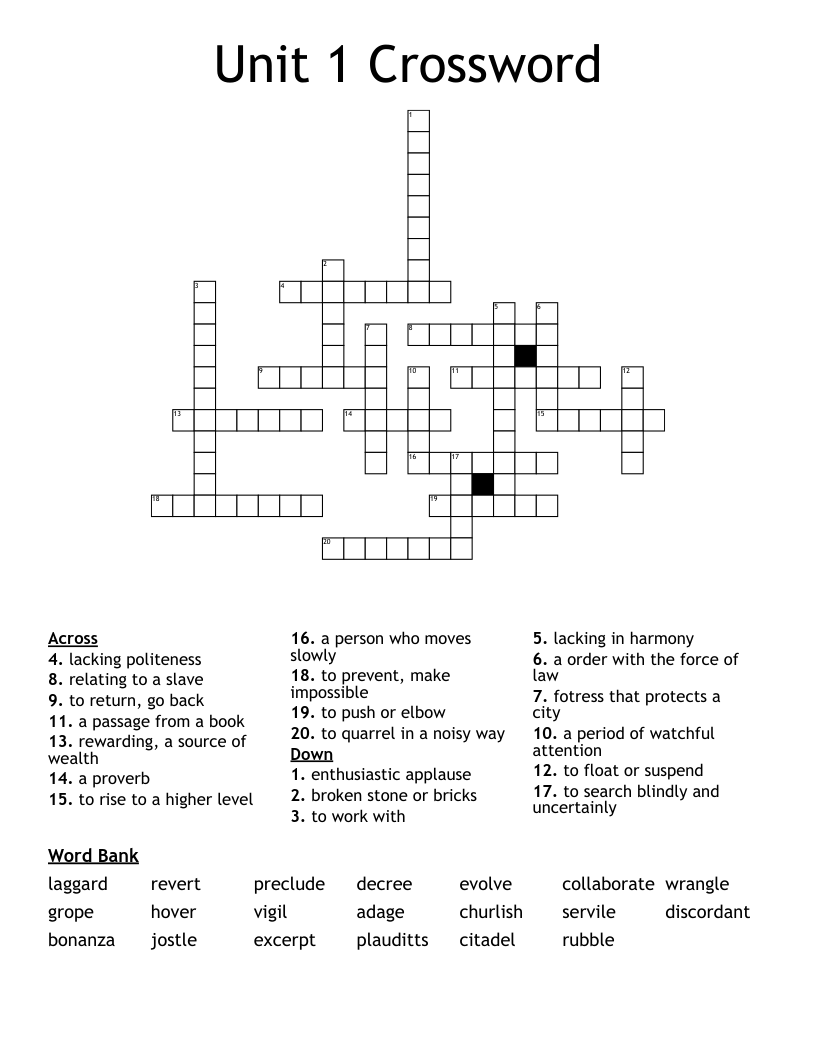 Unit 1 Crossword WordMint