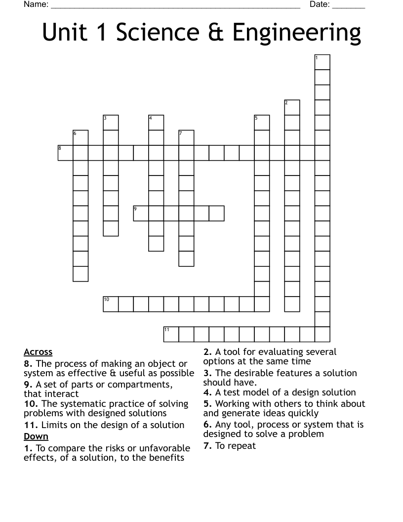 Unit 1 Science & Engineering Crossword WordMint