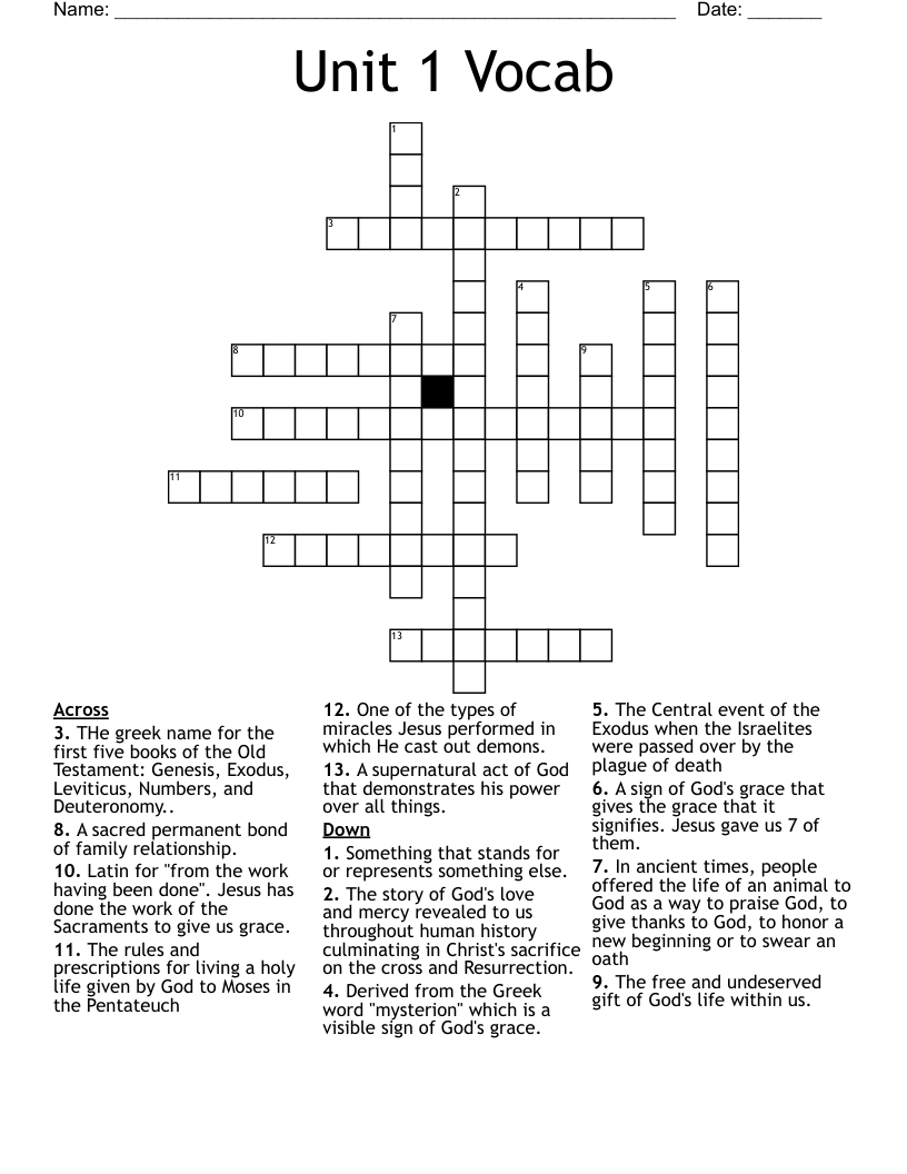 Unit 1 Vocab Crossword WordMint