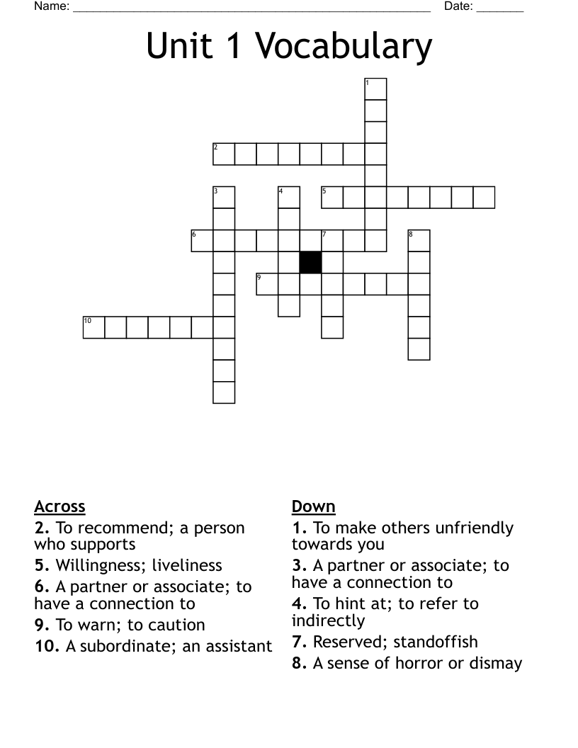 Unit 1 Vocabulary Crossword WordMint