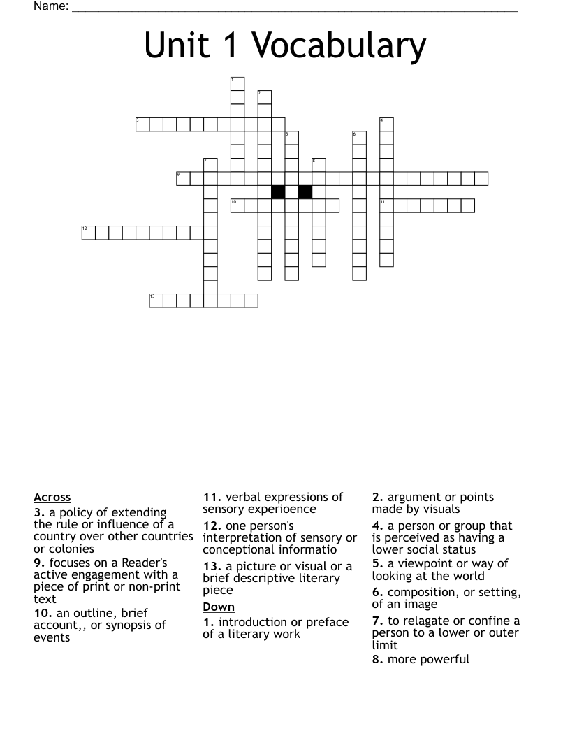 Unit 1 Vocabulary Crossword WordMint