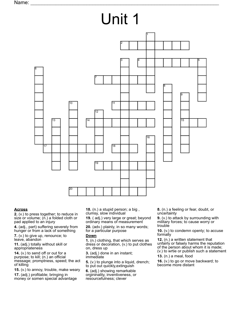 Unit 1 Crossword WordMint
