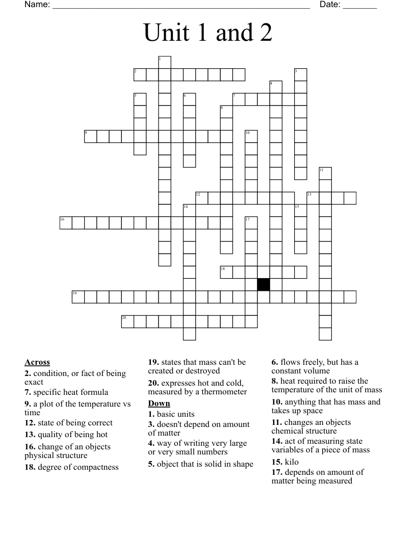 Unit 1 and 2 Crossword WordMint