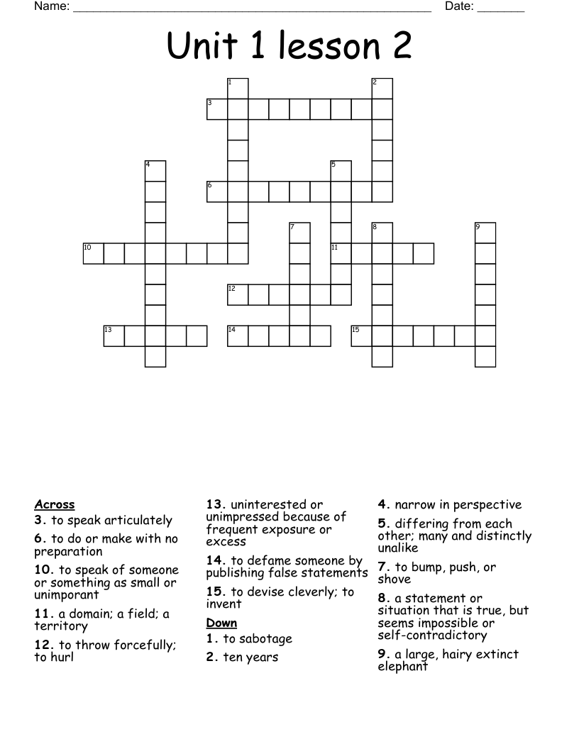 Unit 1 lesson 2 Crossword WordMint