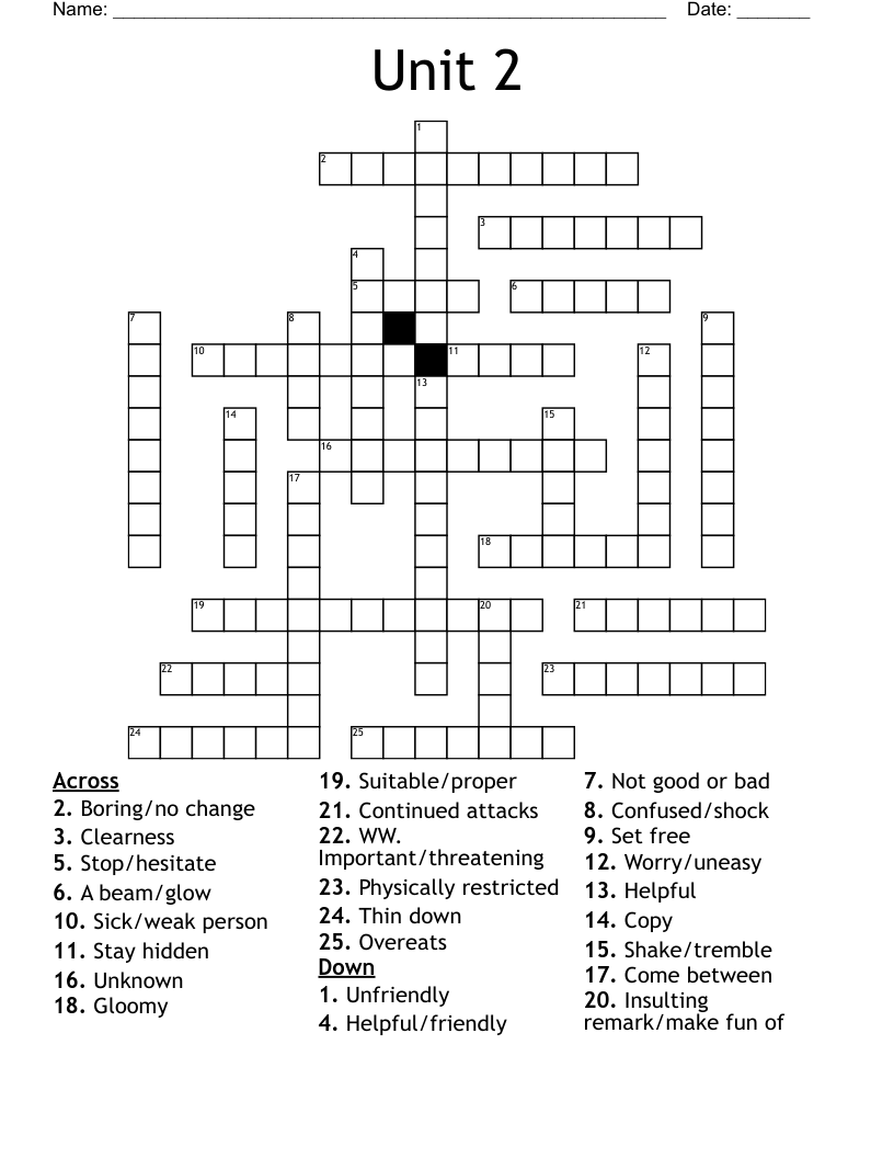 Unit 2 Crossword WordMint