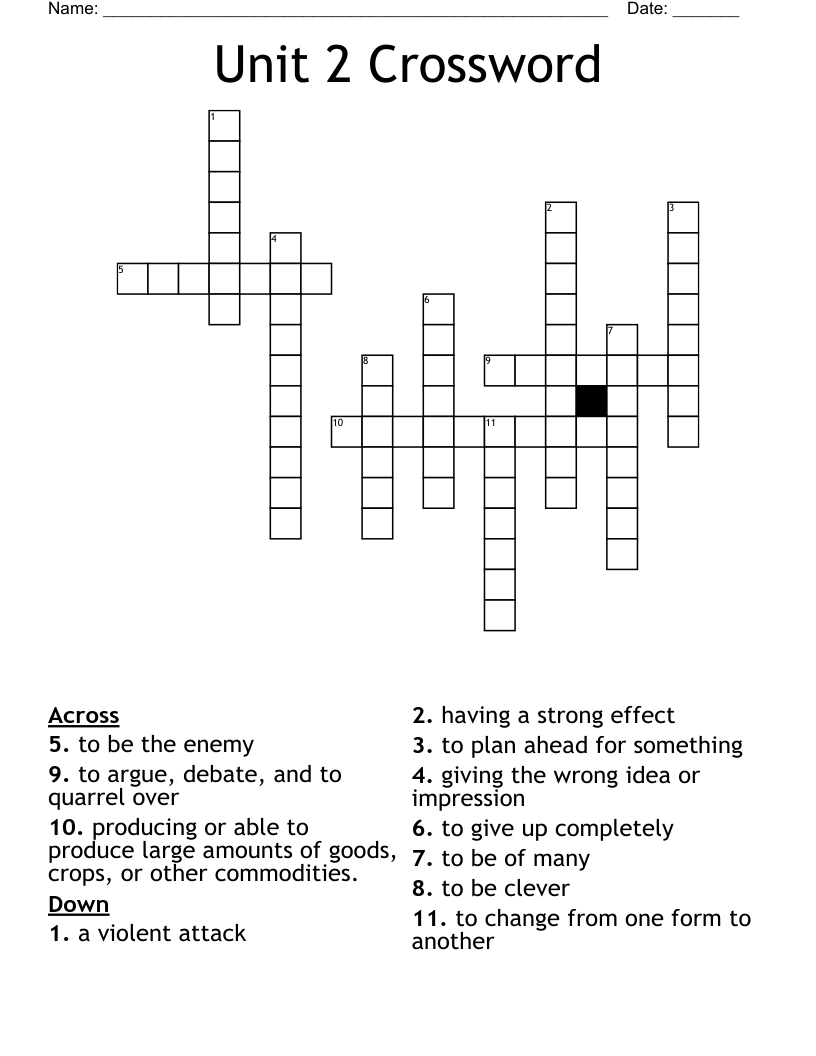 Unit 2 Crossword WordMint