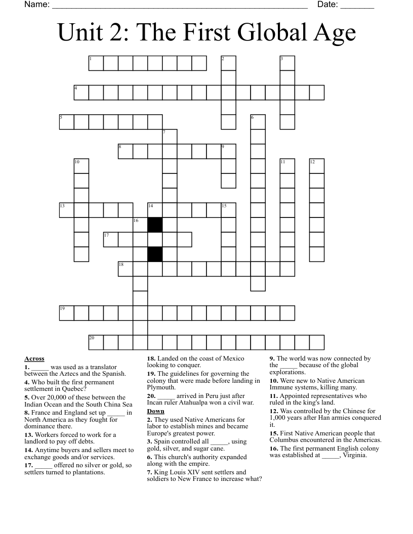 Unit 2 The First Global Age Crossword WordMint