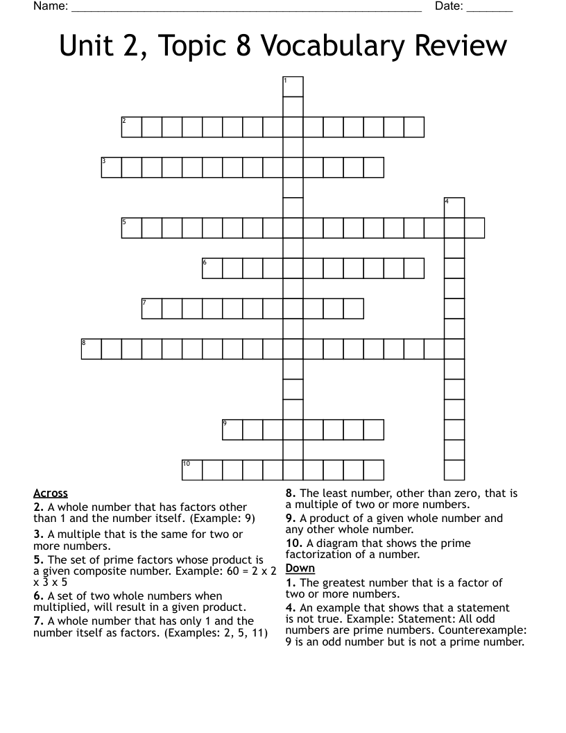 Common Factors and Multiples Crossword WordMint