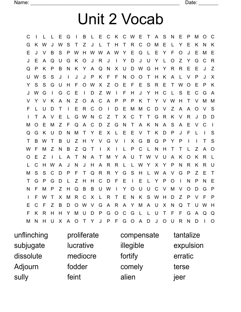 vocab unit 2 Word Search WordMint