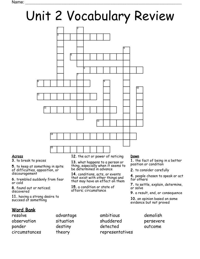 Unit 2 Vocabulary Review Crossword WordMint
