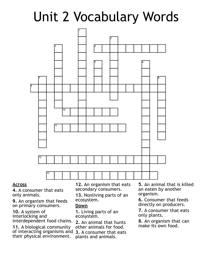 Unit 2 Vocabulary Words Crossword WordMint