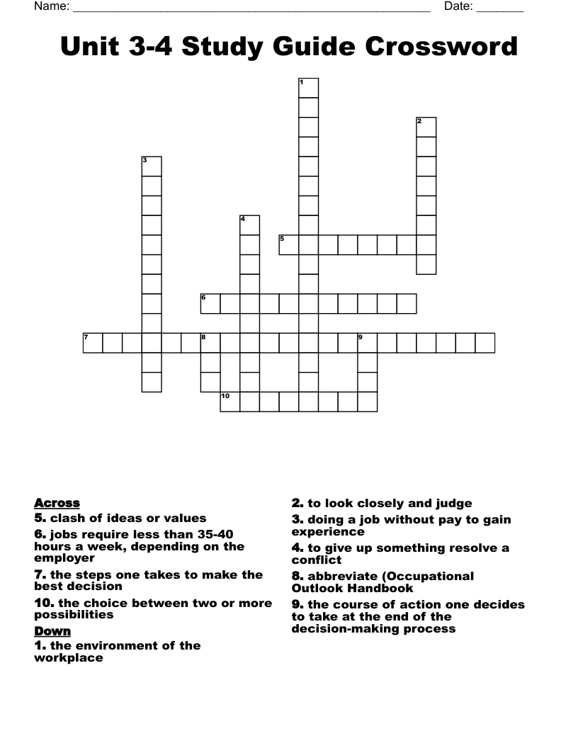 Unit 34 Study Guide Crossword WordMint